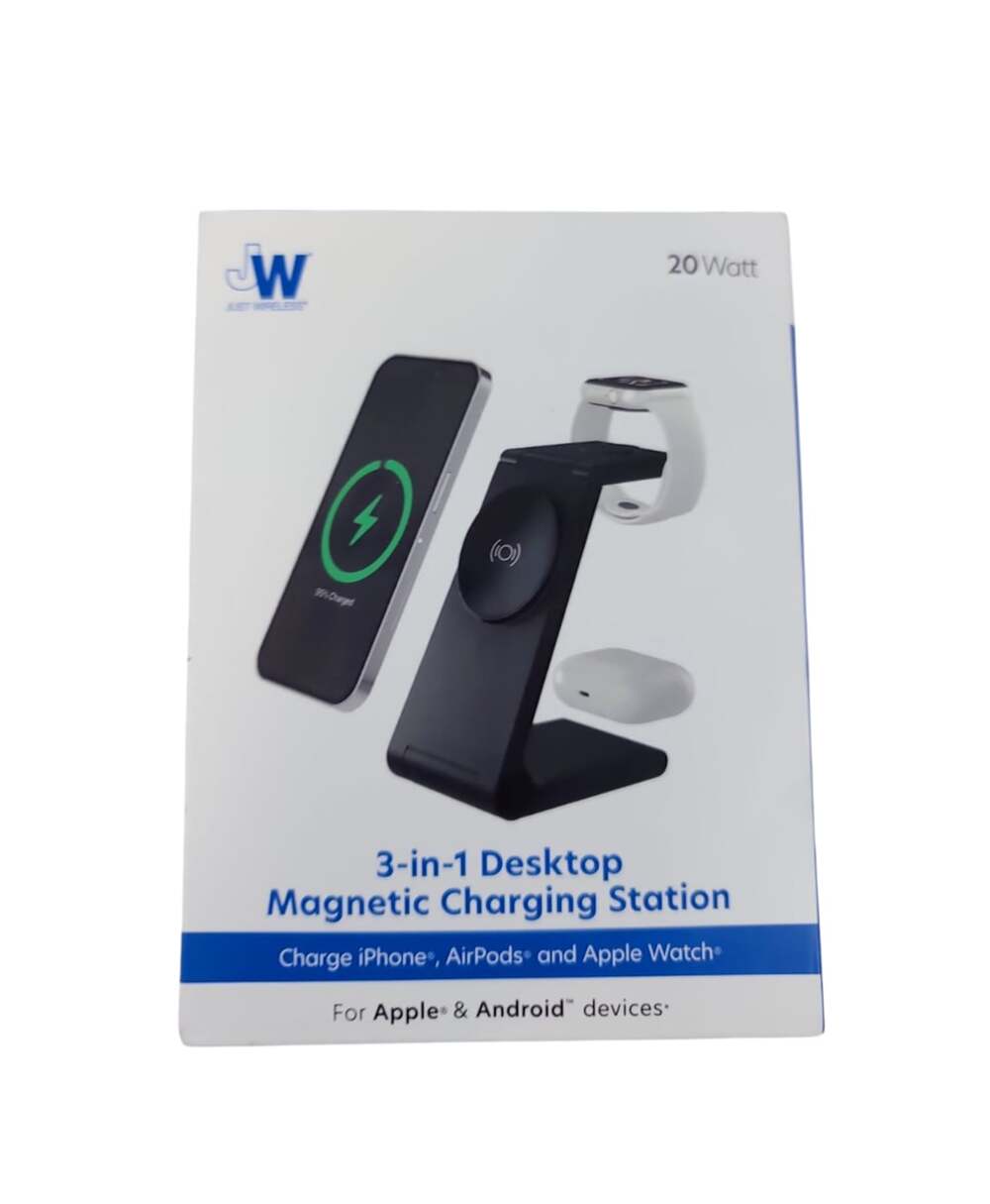 Just Wireless 3-in-1 Desktop Magnetic Charging Station, 20W, Foldable, Black